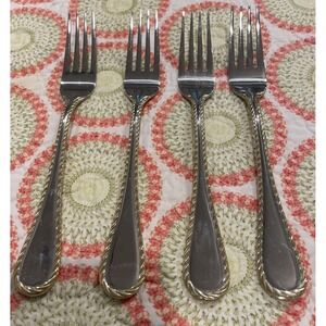 Oneida Golden Belmont Stainless Rope Edge Gold Dinner Forks Fork‎ Set Of 4 VTG